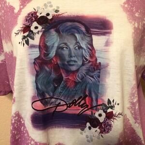 Dolly Parton Handmade Bleach Dye Floral Airbrush Graphic Tee